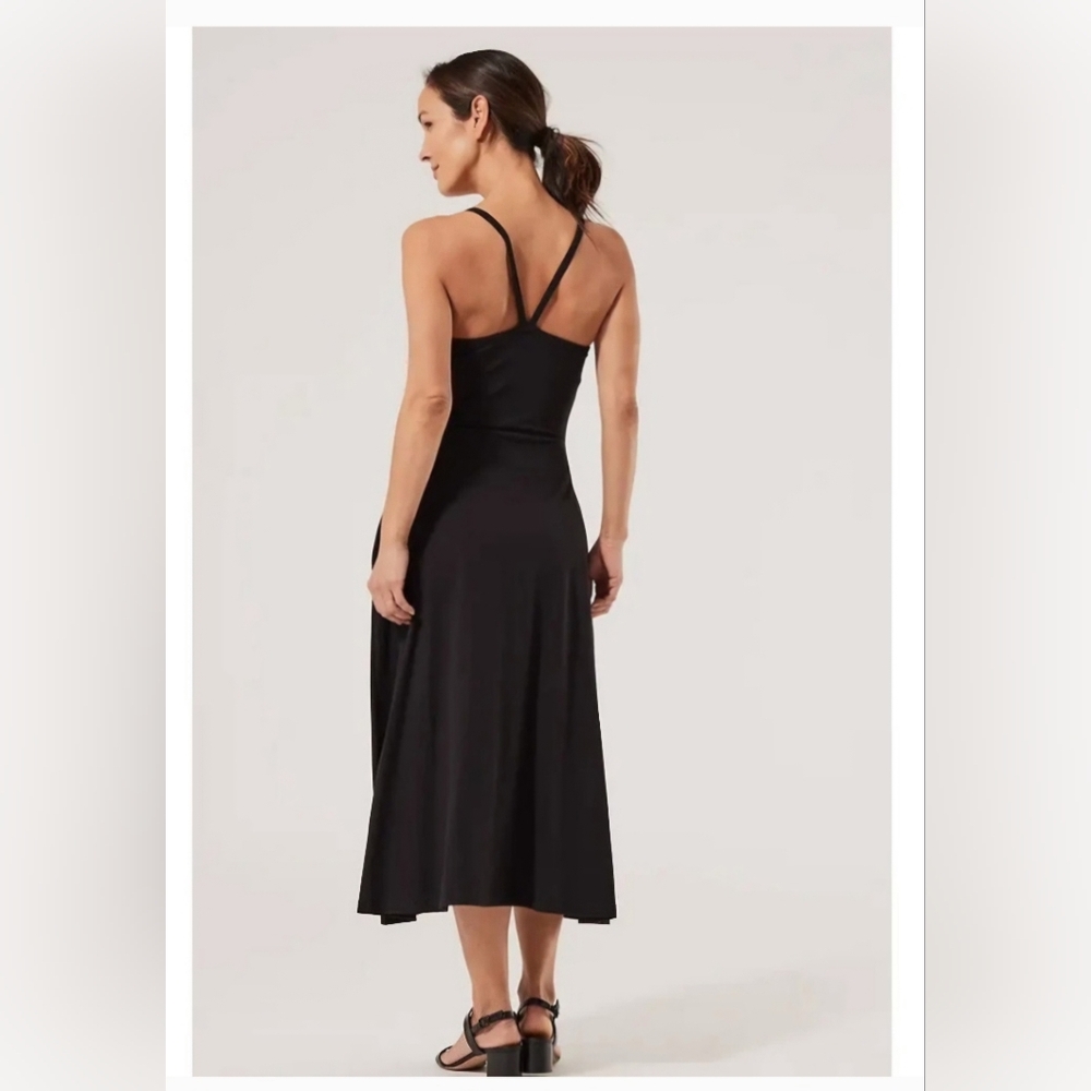 Pact Organic Cotton Fit & Flare Black Midi Dress with Pockets Size Small